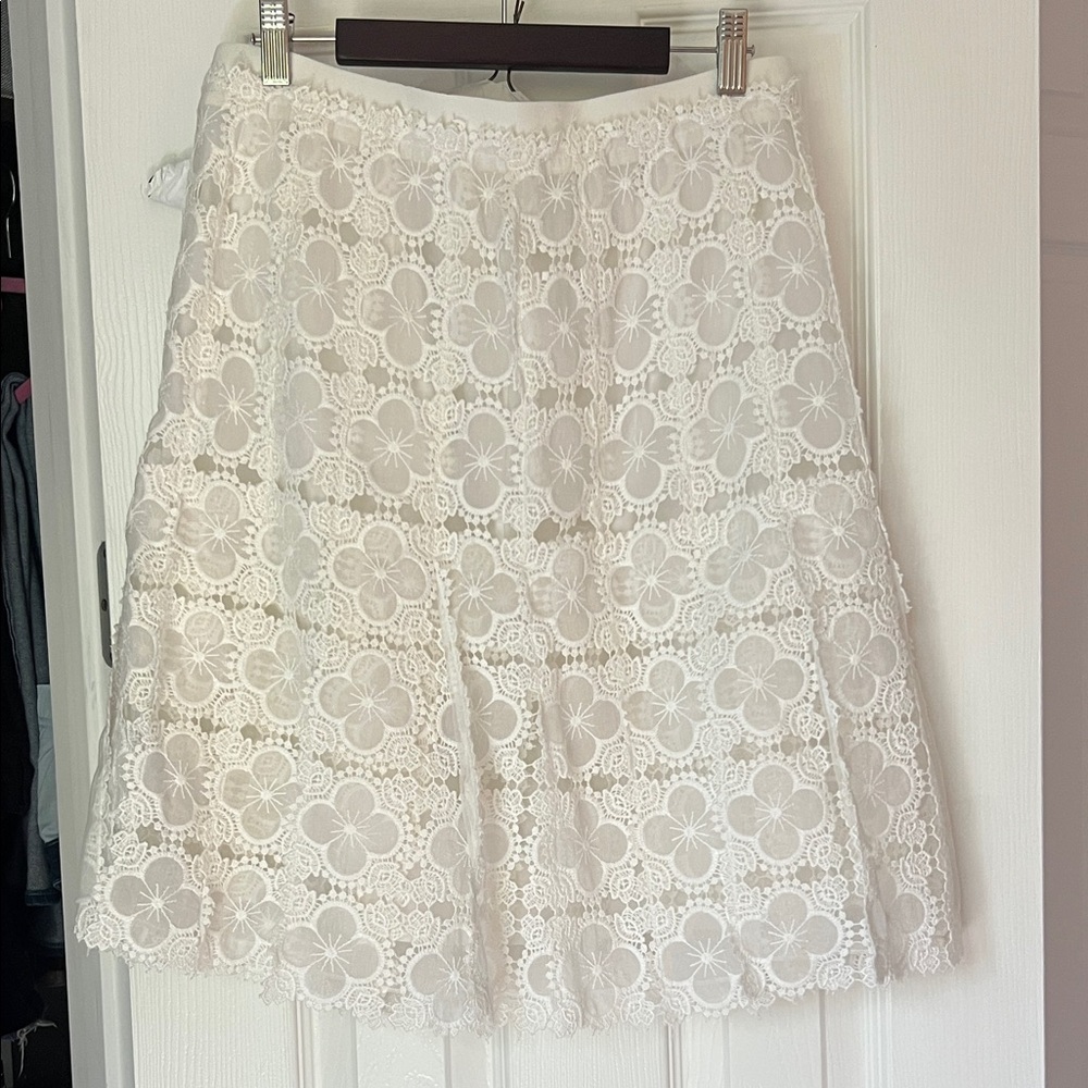 Elie Tahari Floral Lace A-Line Skirt in White